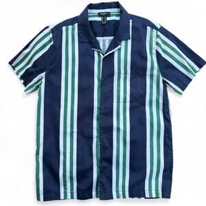 Forever 21 Vintage Style Button Up Top M Preppy Green Blue White, Y2K